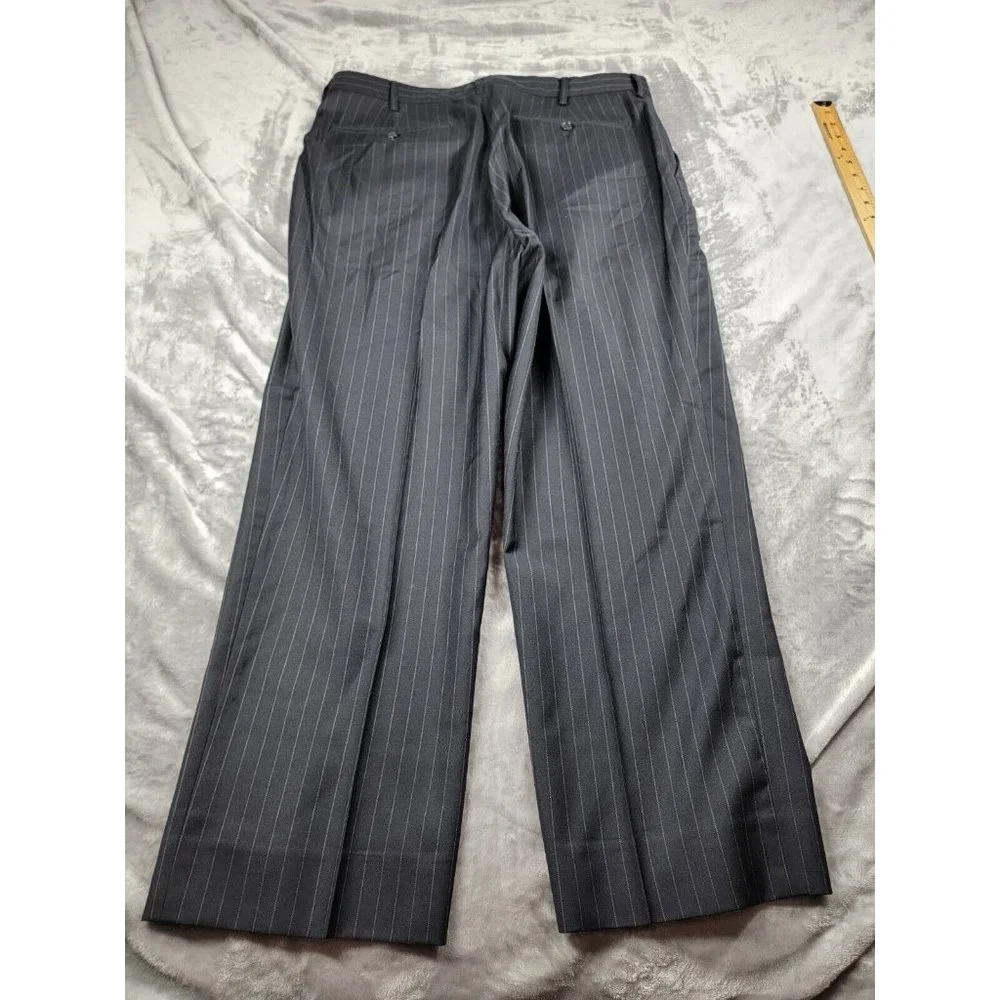 Daniel Cremieux black striped Flat Front‎ Wool Suit Dress Pants 36x27, hemmed